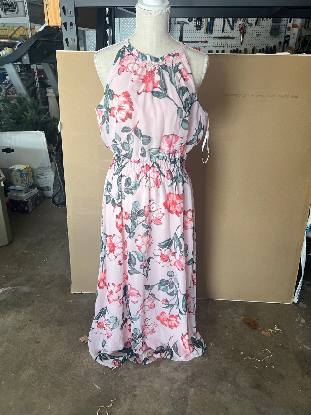Nine West Sleeveless Pink Floral Halter Maxi Dress